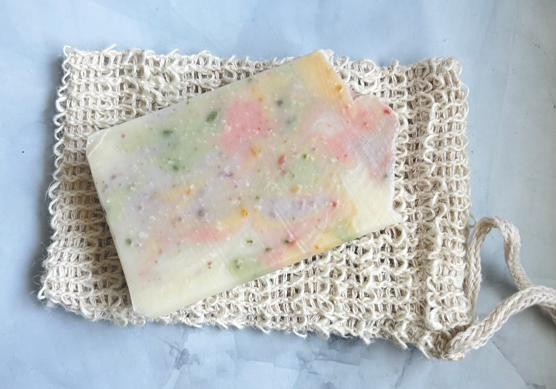 Soap on a soap saver bag