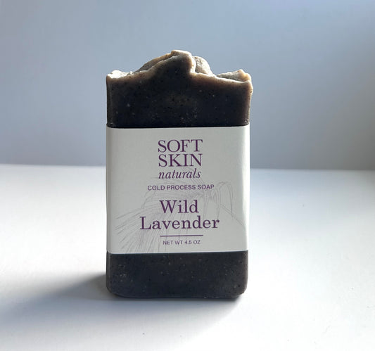 Bar of soap with a label on a white background