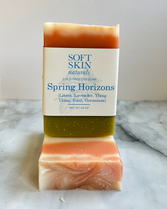 Bar of soap with 'Soft Skin Naturals' label on a marble surface